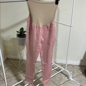 Pink and Cream High-Waisted Maternity pants